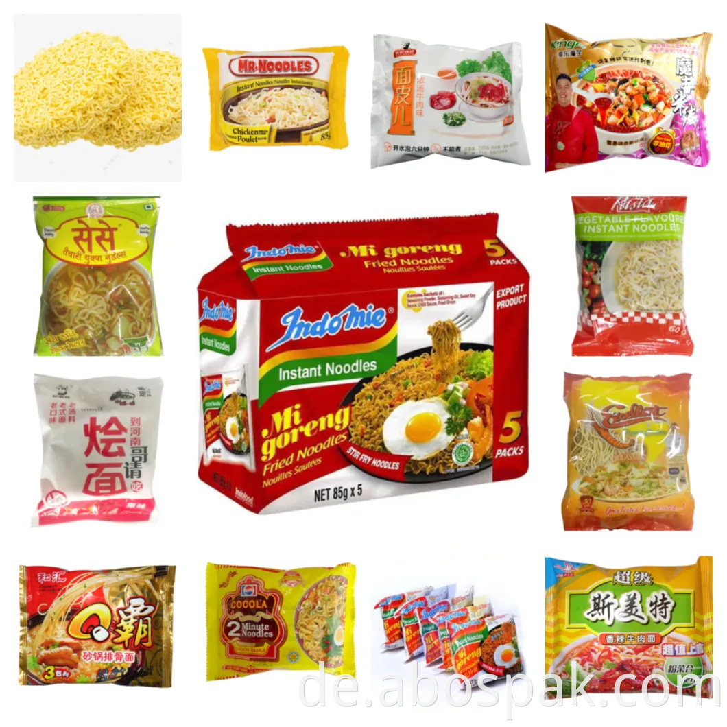 Hochgeschwindigkeits-automatische Indomie-Nissin gebratene Instant-Nudeln Flow Food Packing-Verpackungslinie mit Dispenser / Gewürzverpackungsmaschine